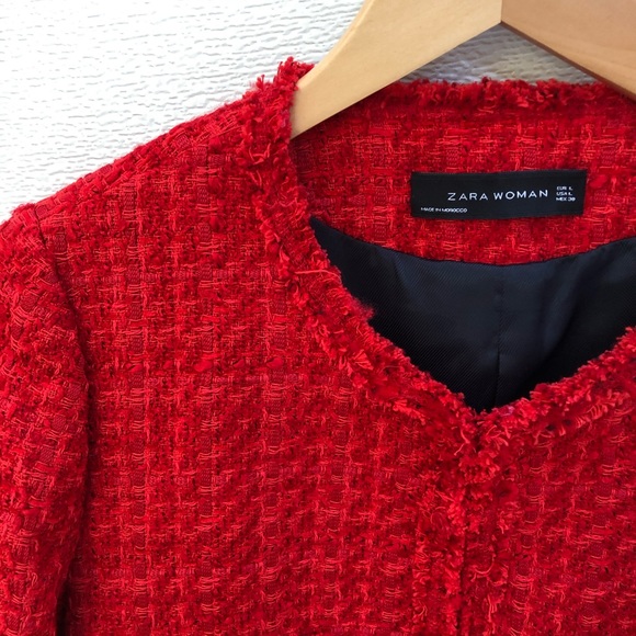 🎉HP🎉❣️ZARA TWEED JACKET BEAUTIFUL RED❣️ - Picture 4 of 7